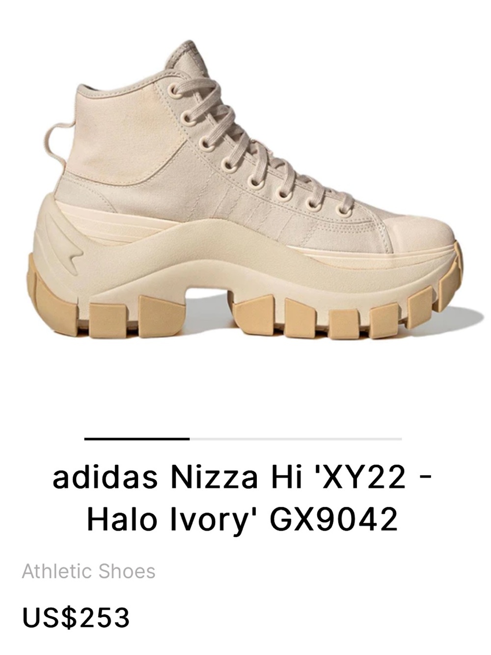 ADIDAS NIZA HI XY22- Halo Ivory- GX9042 chunky sole hi top sneakers